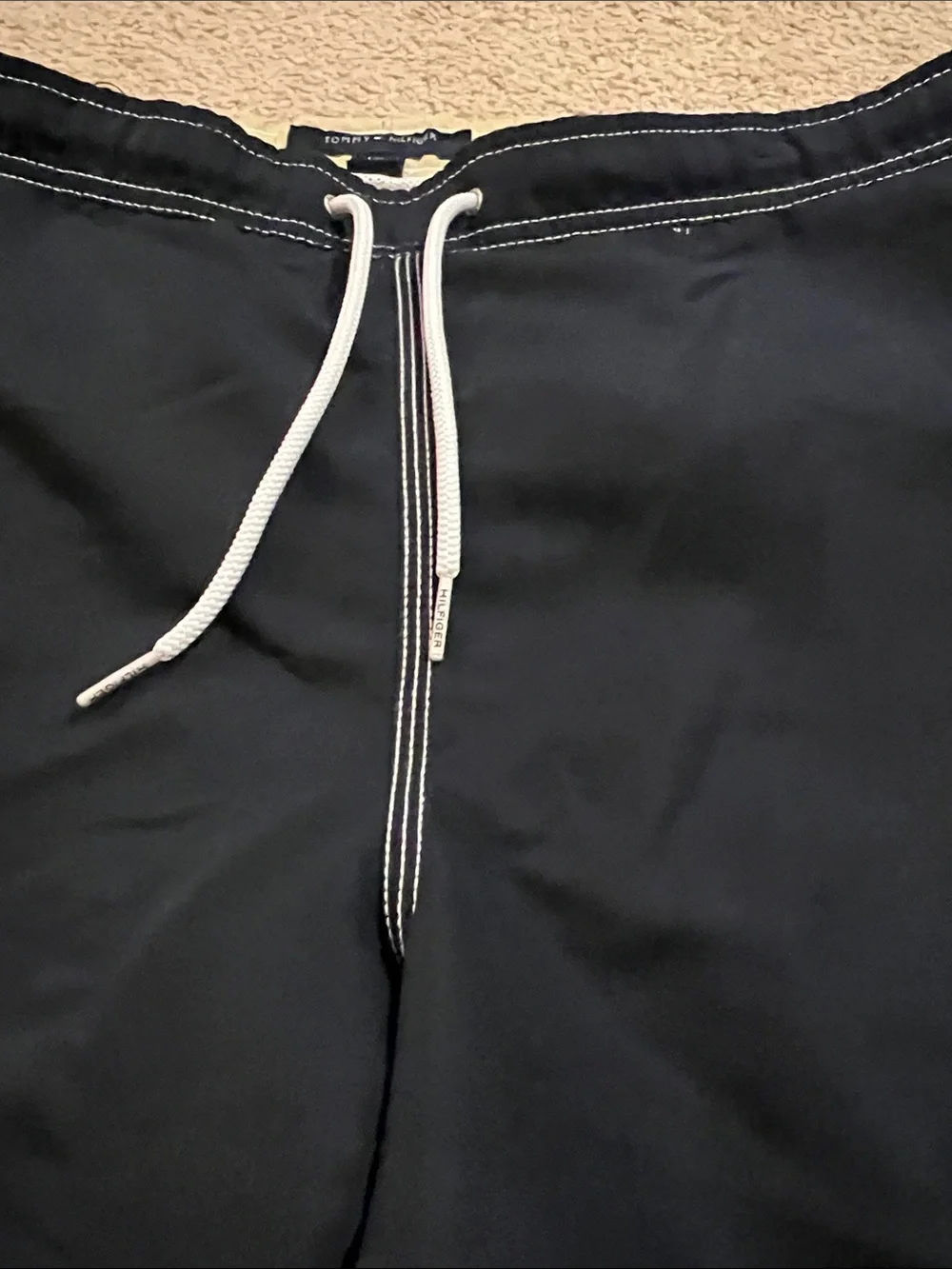 Tommy Hilfiger Mens Navy Blue Swim Trunks with White Drawstring